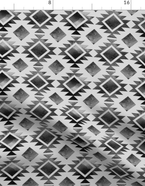 Ombre Faded Vintage Tribal Boho Aztec Ethnic Blanket in Greyscale Fabric