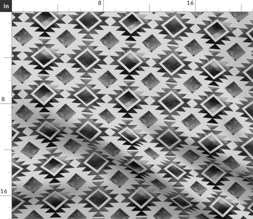 Ombre Faded Vintage Tribal Boho Aztec Ethnic Blanket in Greyscale Fabric