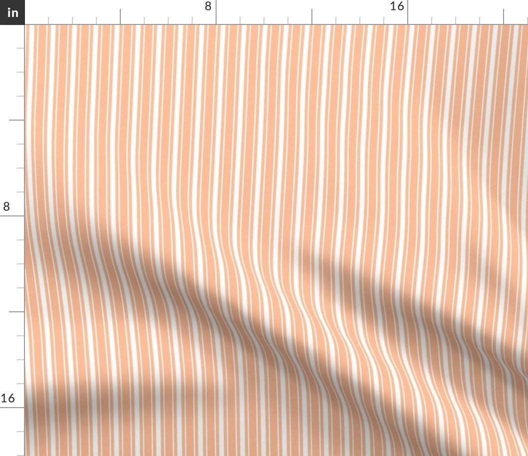 One Inch Mini Mattress Ticking Stripes in White on Peach Fuzz Color of the Year 2024 Fabric