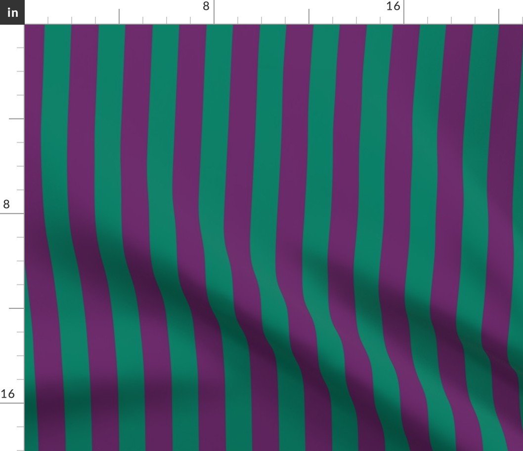 One Inch Vertical Purple and GR Green School Colors Stripes Fabric