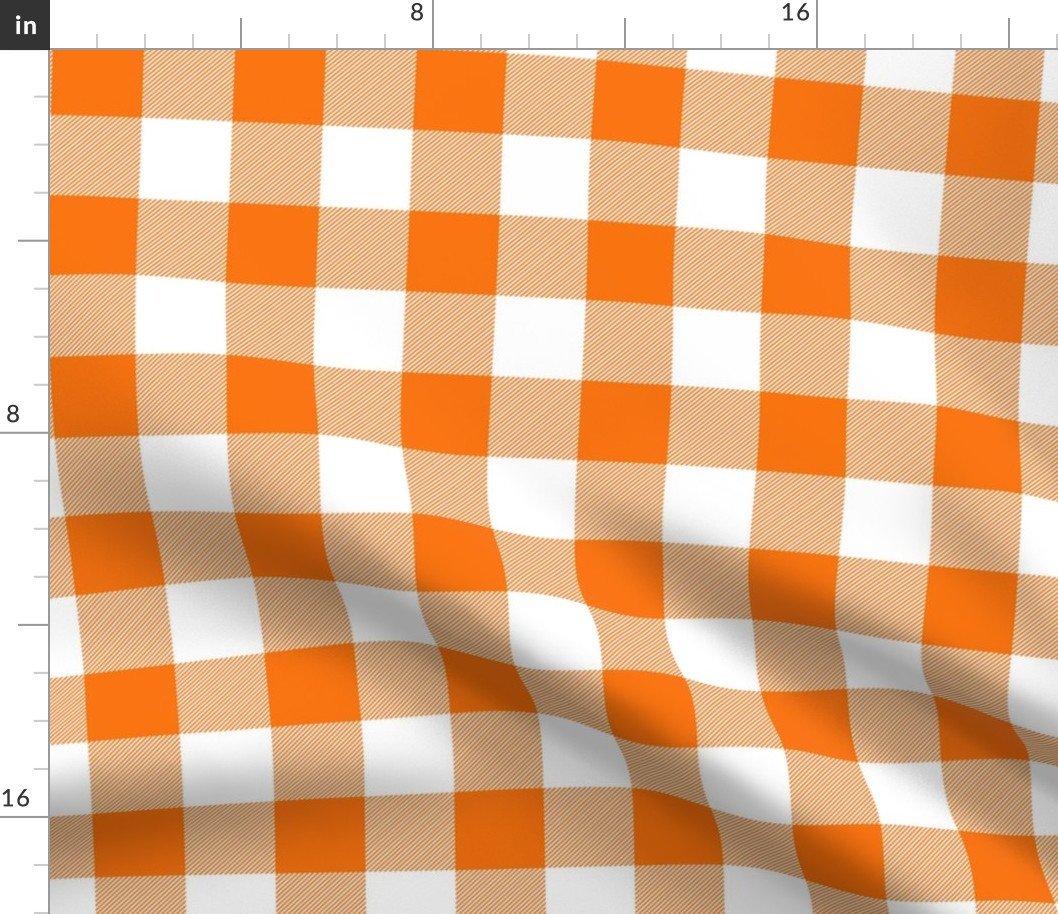 Orange and White Buffalo Check Gingham Plaid Fabric Orange and White Buffalo Check Gingham Plaid Fabric