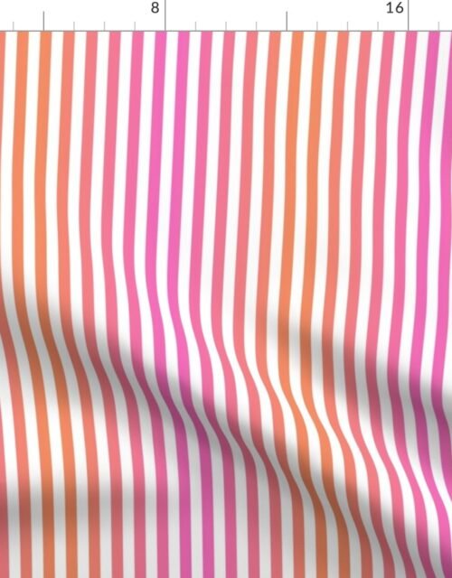 Orange to Pink Ombre Shaded Stripes Fabric