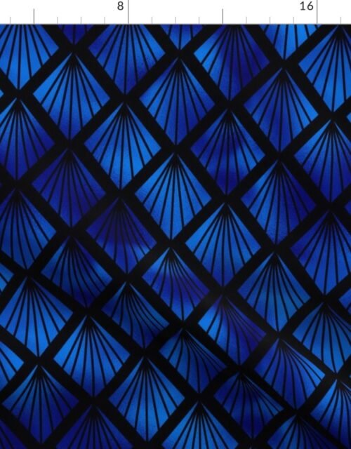 Palm Fans in Black and Classic Blue Vintage Faux Foil Art Deco Vintage Foil Pattern Fabric