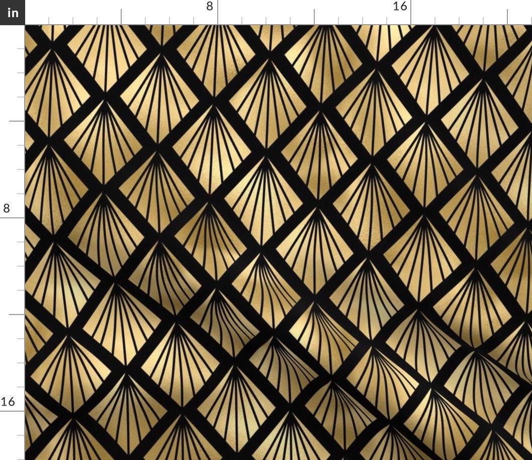 Palm Fans in Black and Gold Vintage Faux Foil Art Deco Vintage Foil Pattern Fabric Palm Fans in Black and Gold Vintage Faux Foil Art Deco Vintage Foil Pattern Fabric