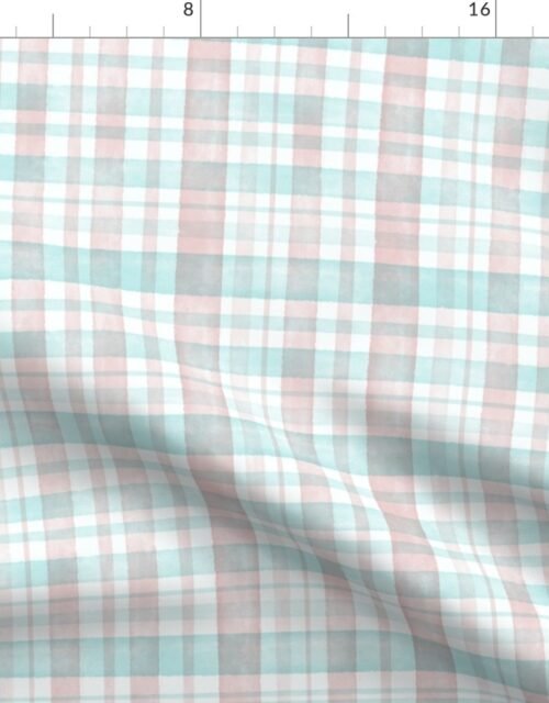 Pastel Pink and Mint Watercolor Tartan Checked Plaid Fabric