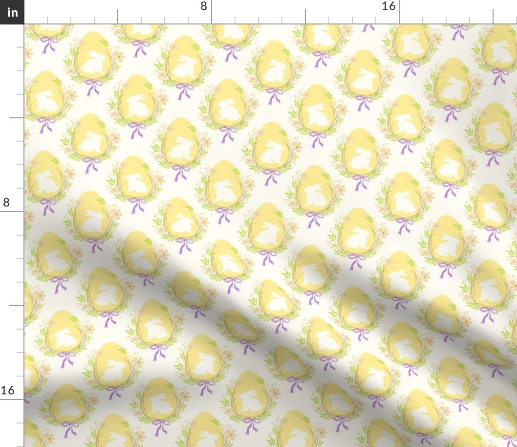 Pastel Yellow Easter Bunny Eggs with Spring Flowers Fabric Pastel Yellow Easter Bunny Eggs with Spring Flowers Fabric