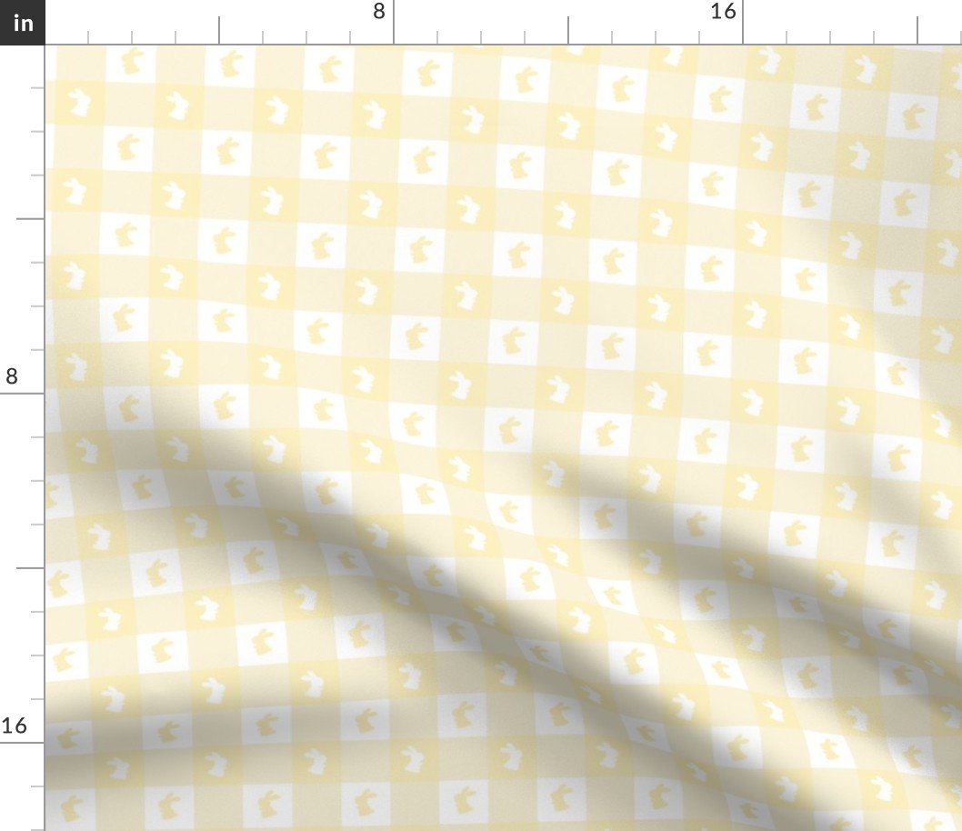 Pastel Yellow and White Gingham Check with Center Bunny Medallions in Yellow and White Fabric Pastel Yellow and White Gingham Check with Center Bunny Medallions in Yellow and White Fabric