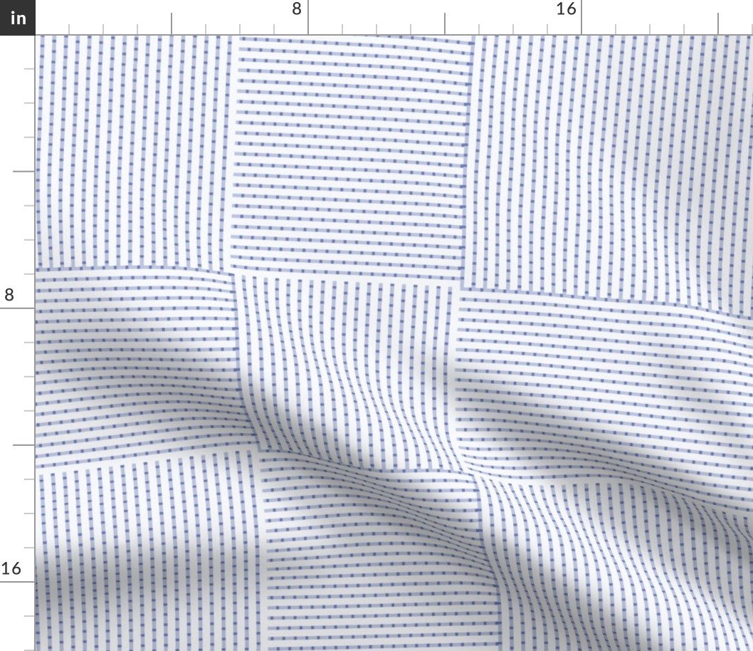 Patchwork Quilt Squares in Shades of Denim Blue Seersucker-look Stripes Fabric