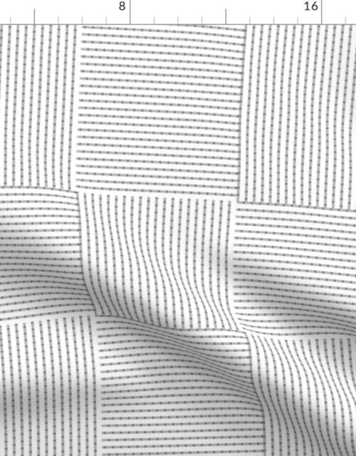 Patchwork Quilt Squares in Shades of Grey Seersucker-look Stripes Fabric