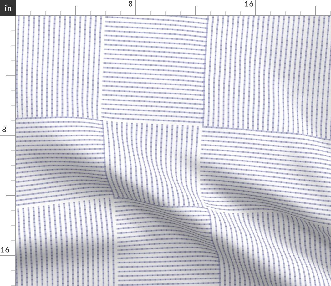 Patchwork Quilt Squares in Shades of Periwinkle Blue Seersucker-look Stripes Fabric
