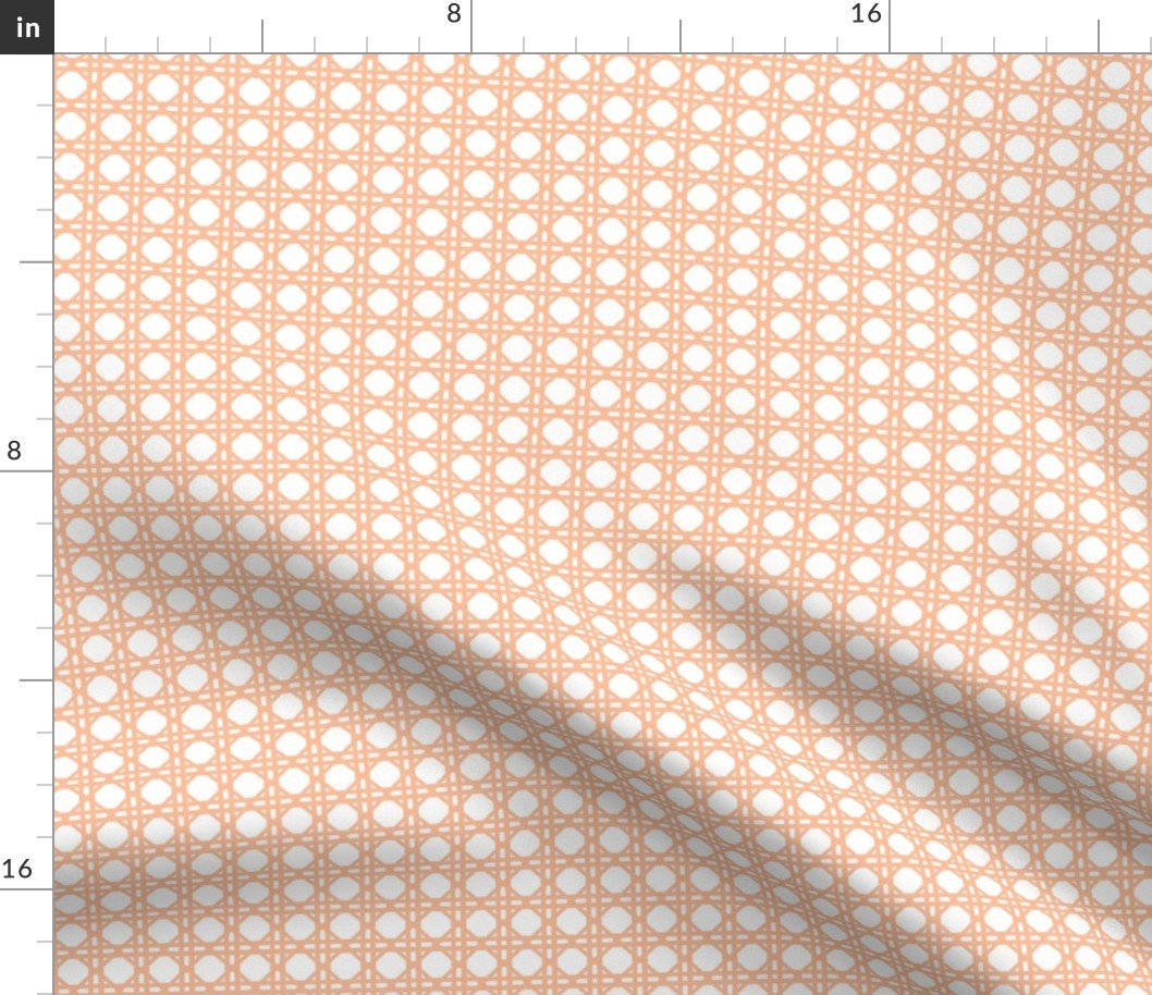 Peach Fuzz Color of the Year 2024 Caning Wicker Rattan Pattern on White Fabric