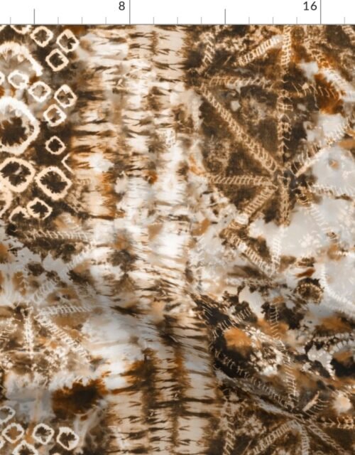 Peach and Brown Summer Tie Dye Batik Wax Tie Die Print Fabric