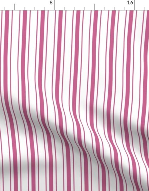 Peony Pink and White Vertical Mattress Ticking Stripes Fabric