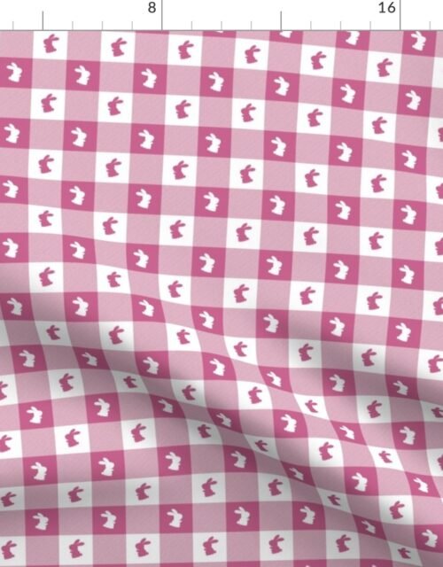 Peony and White Gingham Easter Check with Center Bunny Medallions in Peony and White Fabric