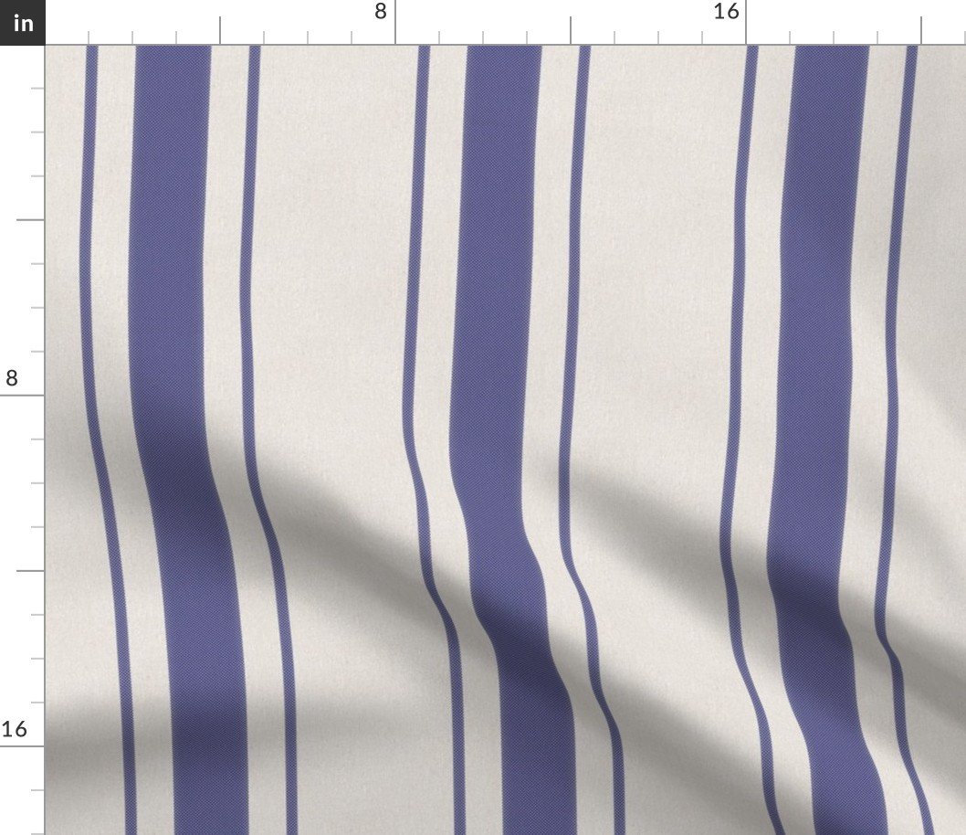 Periwinkle Blue Antique Vintage Mattress Ticking Stripe on Cream Fabric