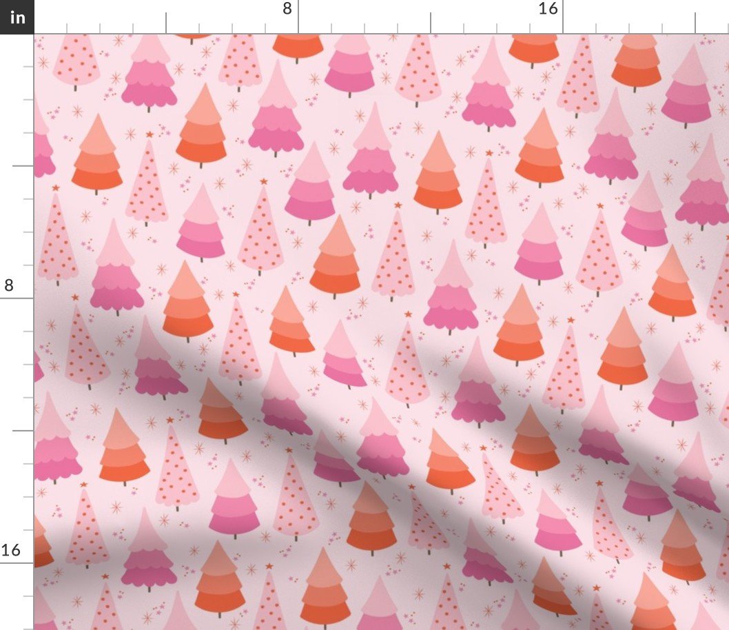 Pink and Orange Christmas Trees Fabric Pink and Orange Christmas Trees Fabric
