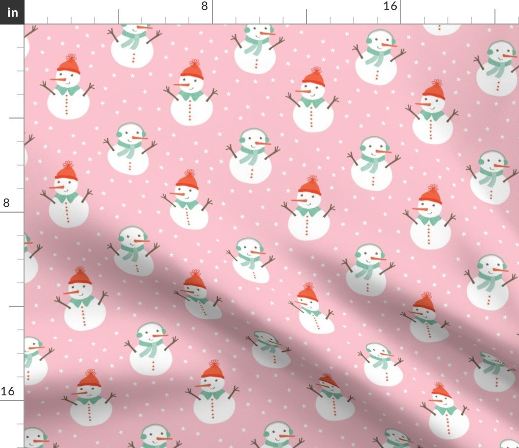 Pink and Orange Christmas Snowmen Fabric Pink and Orange Christmas Snowmen Fabric
