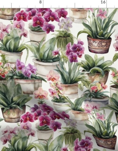 Potted Orchid Plants Watercolor Fabric
