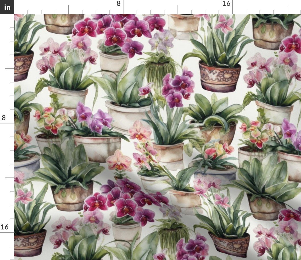 Potted Orchid Plants Watercolor Fabric Potted Orchid Plants Watercolor Fabric