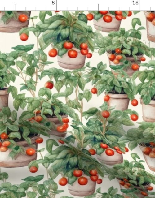 Potted Tomato Plants Watercolor Fabric