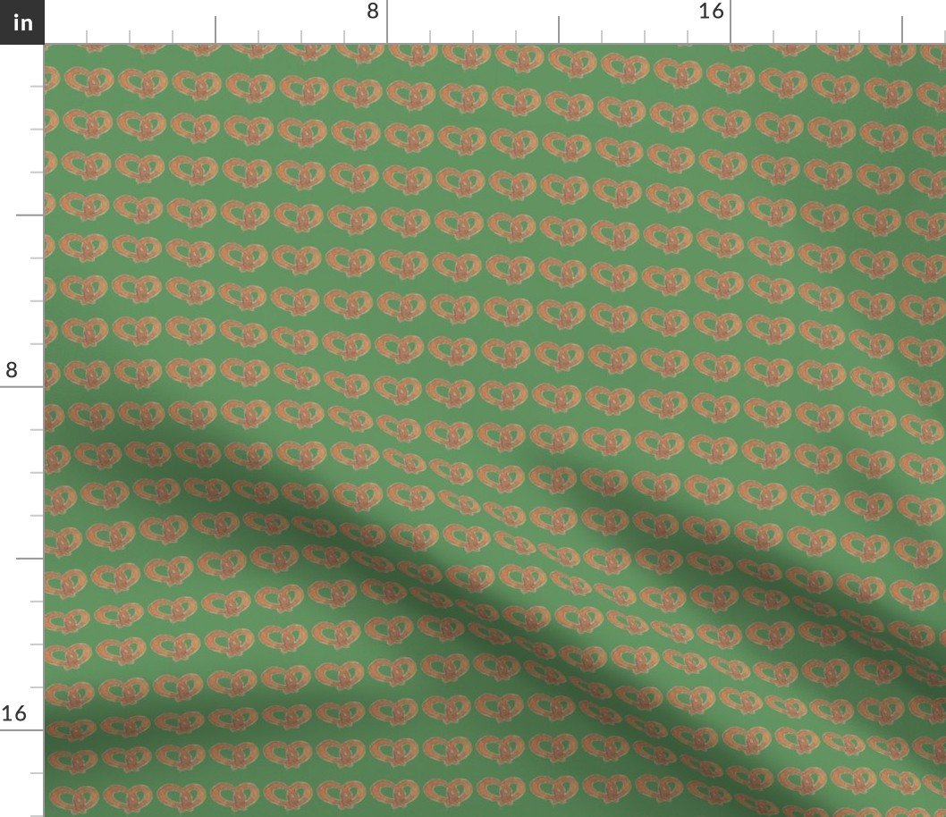Pretzels Bretzen with Salt Pattern on Loden Green Hand Painted Watercolor Fabric