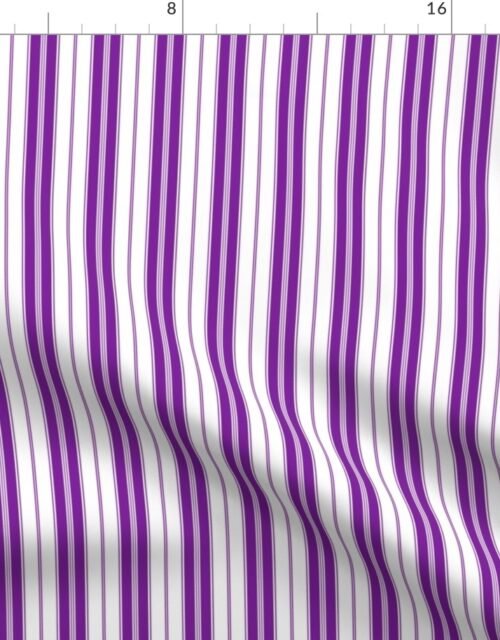 Purple Clematis and White Vertical Double Mattress Ticking Fabric