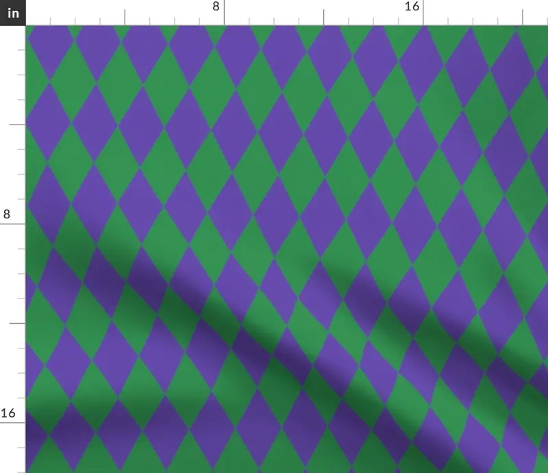 Purple and Green Medium Harlequin Diagonal Diamond Pattern Fabric Purple and Green Medium Harlequin Diagonal Diamond Pattern Fabric