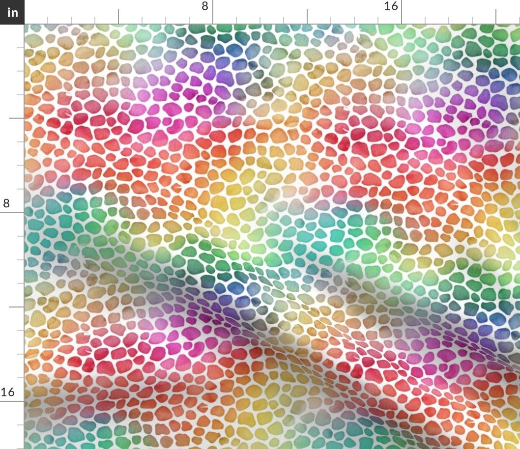 Rainbow Bright Pastel Mosaic Watercolor Spots Fabric