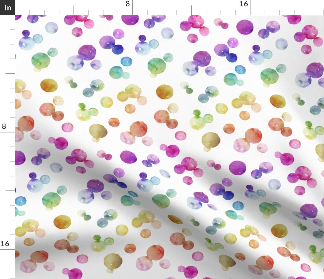 Rainbow Bright Pastel Watercolor Drops and Bubbles Fabric