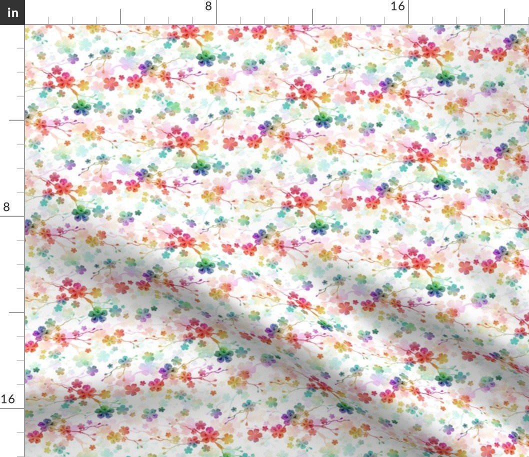 Rainbow Bright Pastel Watercolor Flowers and Vines Fabric