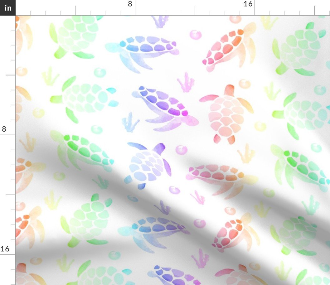 Rainbow Ombre Watercolor Sea Turtle Print Fabric Rainbow Ombre Watercolor Sea Turtle Print Fabric