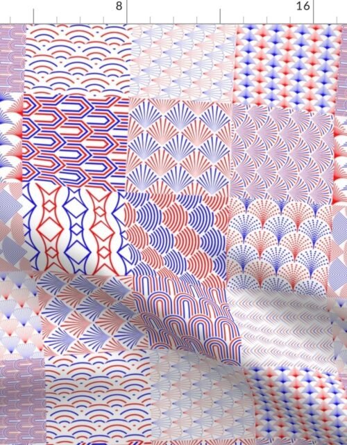 Red, White  and Blue USA 4 inch Squares Art Deco Cheater Quilt Geometrics Fabric