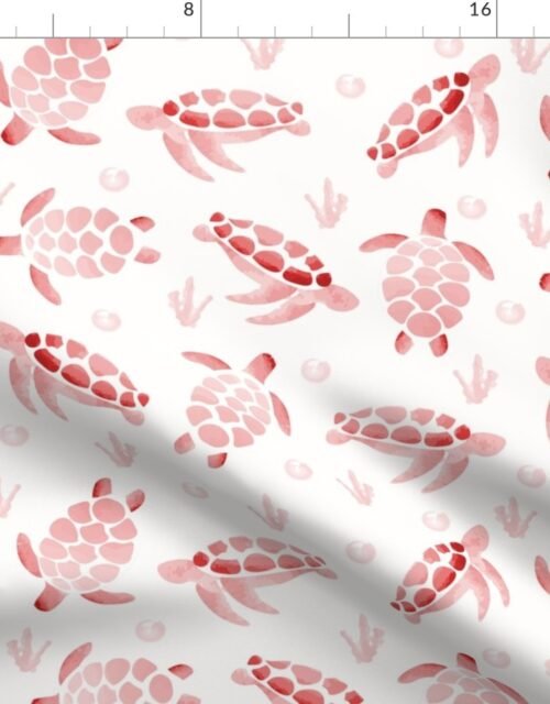 Red Ombre Watercolor Sea Turtle Print Fabric