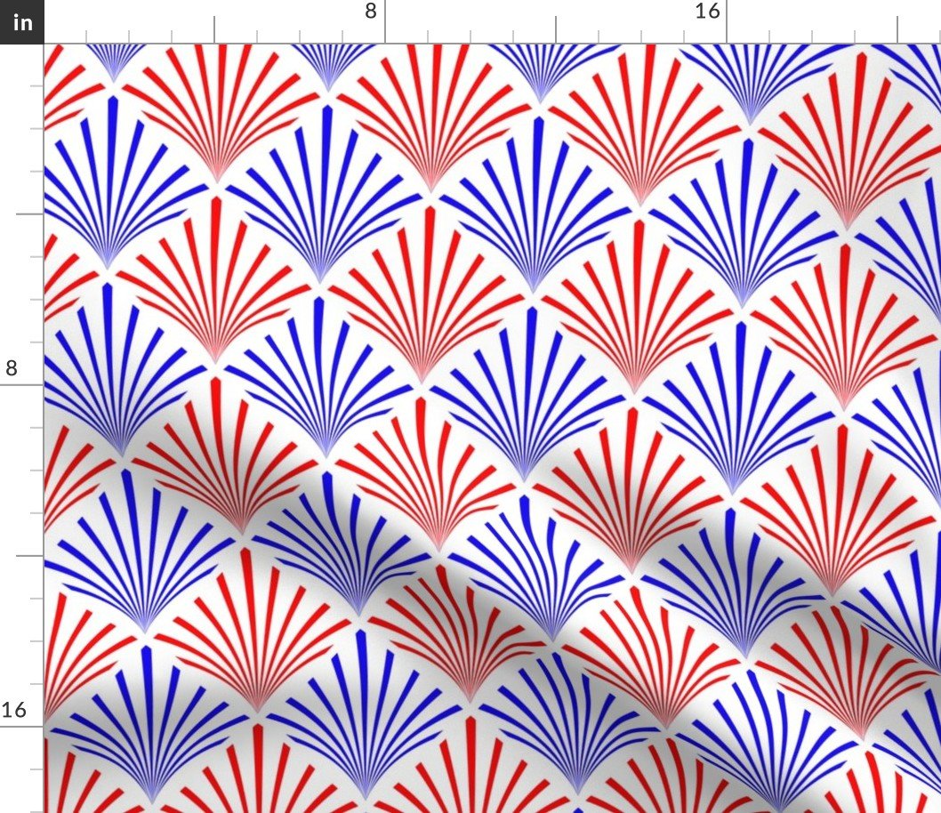 Red White and Blue USA Jumbo Art Deco Palm Fans Fabric Red White and Blue USA Jumbo Art Deco Palm Fans Fabric