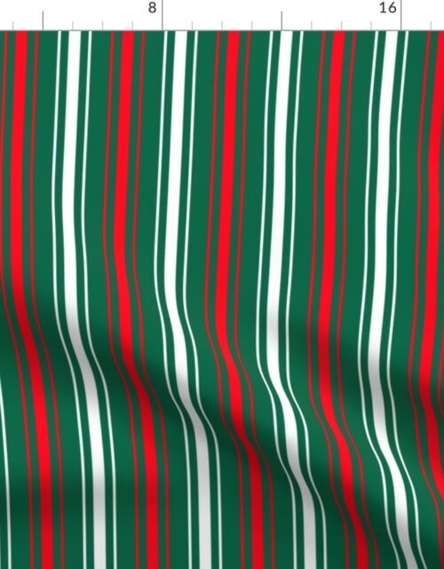 Red White and Green Christmas Ticking Stripe Fabric