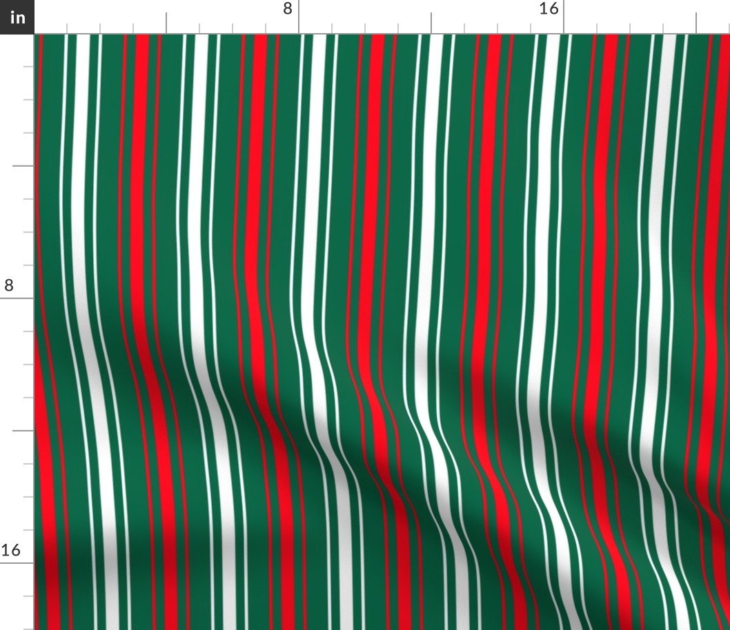 Red White and Green Christmas Ticking Stripe Fabric Red White and Green Christmas Ticking Stripe Fabric