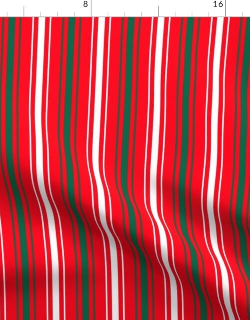 Red White and Green Christmas Ticking Stripe Fabric