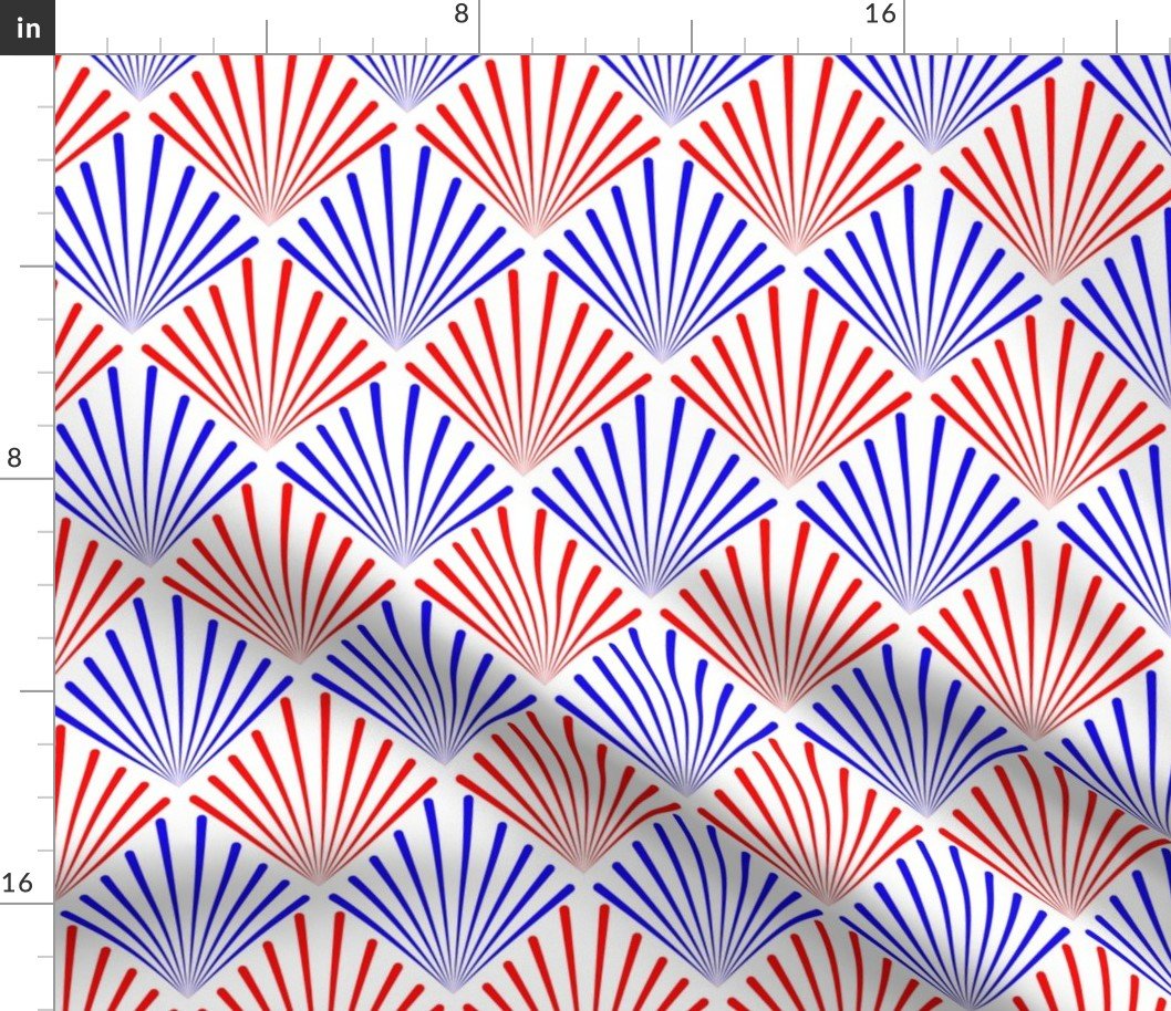 Red White and Blue USA Art Deco Curved Palm Fans Fabric Red White and Blue USA Art Deco Curved Palm Fans Fabric