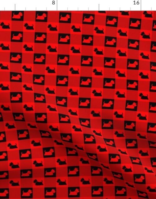 Red  and Black Gingham Check with Center Scottie Medallions in Red  and Black Fabric