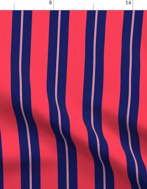 Red and Navy Blue Cabana Beach Bubble Stripes Fabric