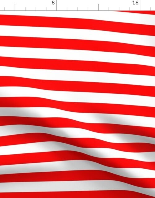 Red and White Big 1-inch Beach Hut Horizontal Stripes Fabric