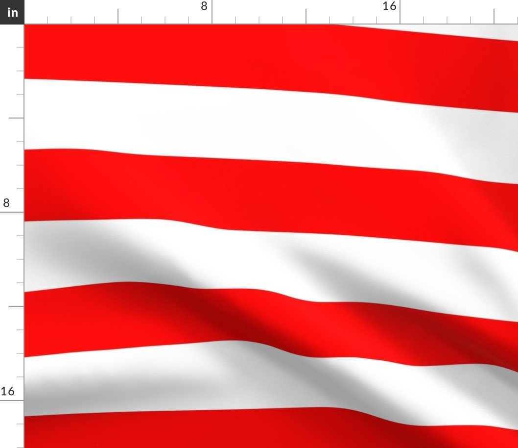 Red and White Jumbo 3-inch Circus Big Top Horizontal Stripes Fabric