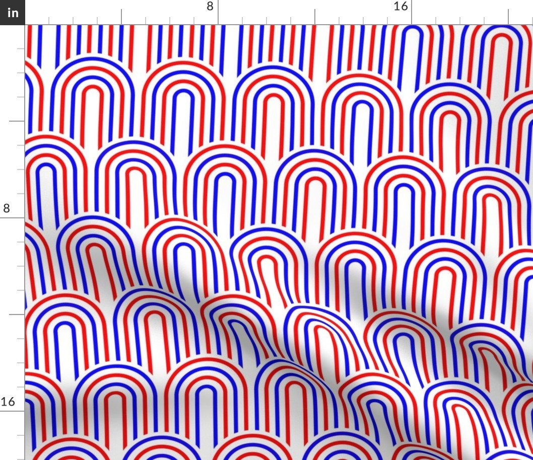 Red and White USA Jumbo Art Deco Arches in Arches Fabric