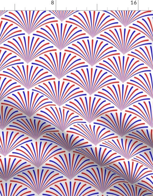 Red and White USA Jumbo Art Deco Curved Fans Fabric