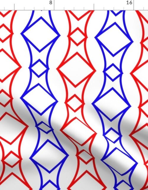 Red and White USA Jumbo Art Deco Geometric Interlocking Squares Fabric