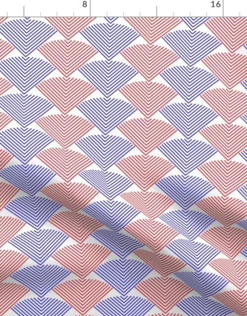 Red and White USA Jumbo Art Deco Herringbone Scallops Fabric