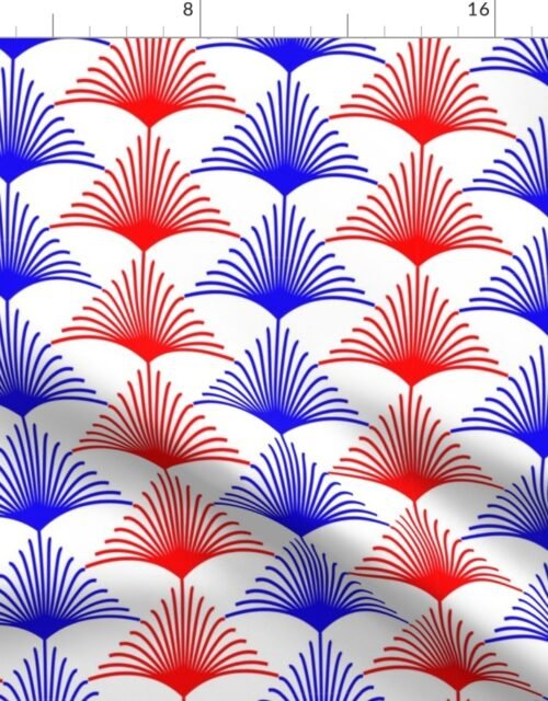 Red and White USA Jumbo Art Deco Palm Leaves Fabric