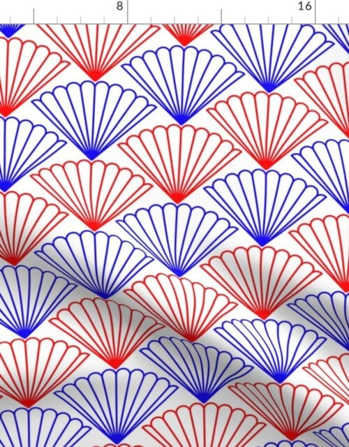Red and White USA Jumbo Art Deco Scallop Shells Fabric