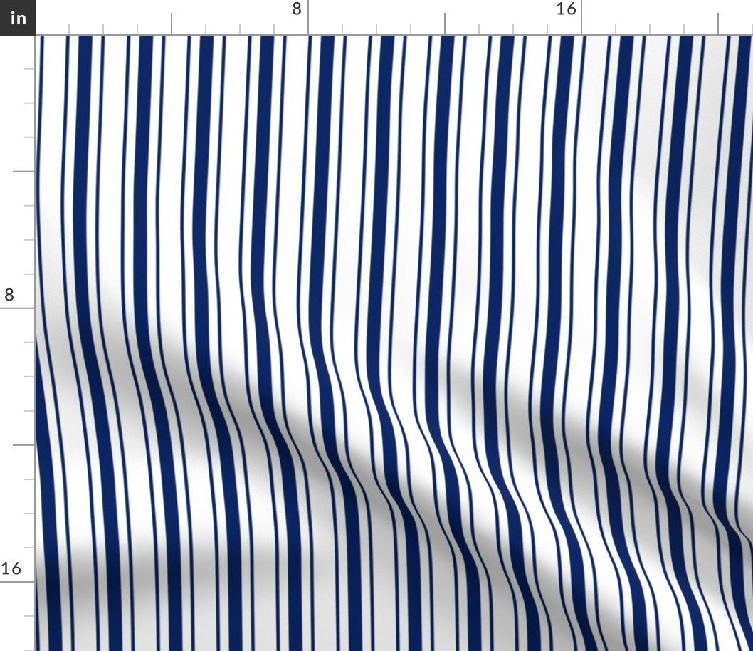 Royal Blue White Mattress Ticking Bed Stripe on White Fabric Royal Blue White Mattress Ticking Bed Stripe on White Fabric