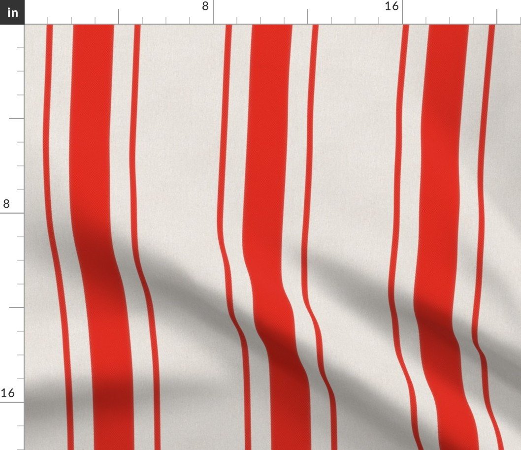 Ruby Red Antique Vintage Mattress Ticking Stripe on Cream Fabric Ruby Red Antique Vintage Mattress Ticking Stripe on Cream Fabric